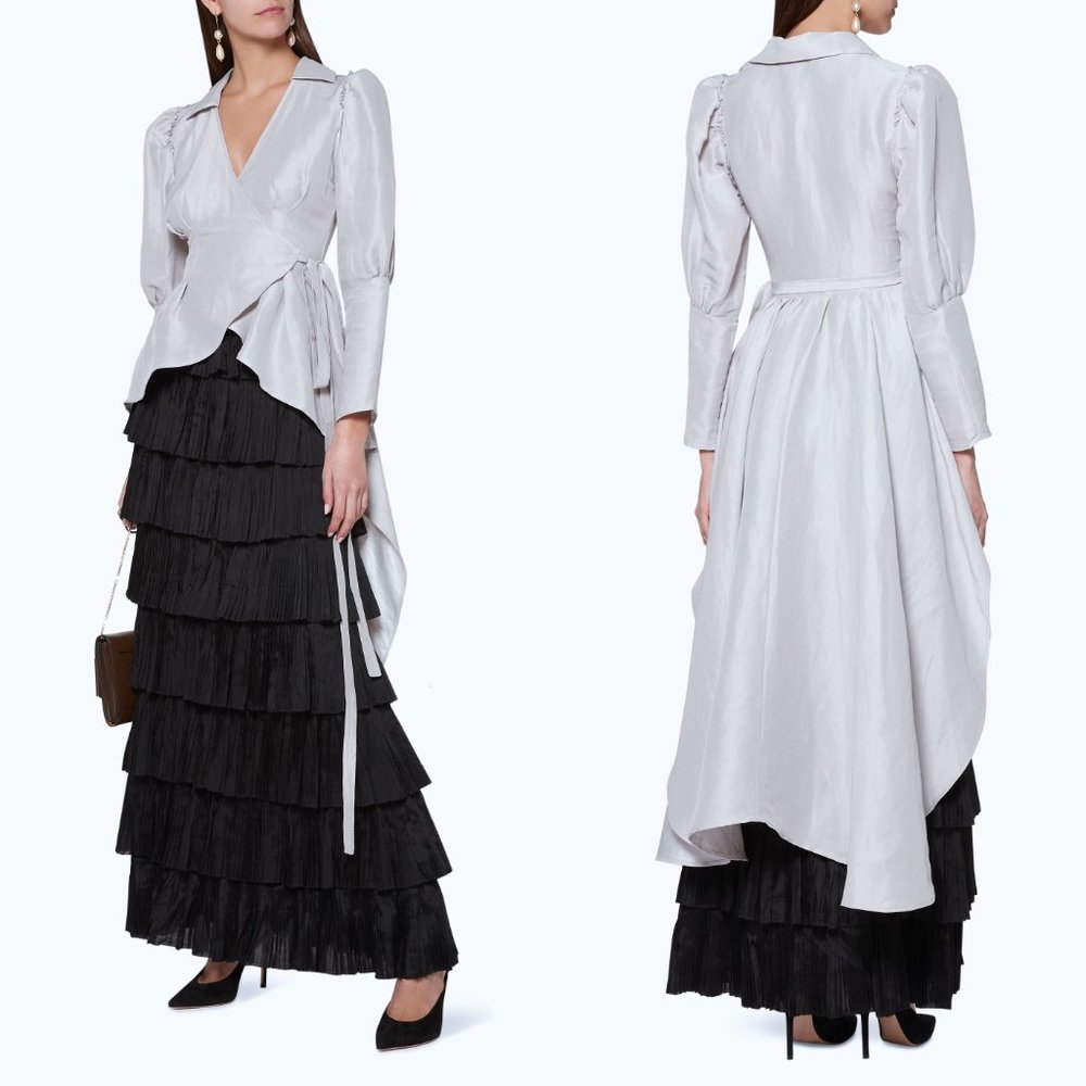 Aje. De Cristo Silk/Linen High-Low Wrap Top Gray